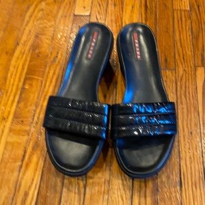 Black patent leather Prada wedges -size 38
